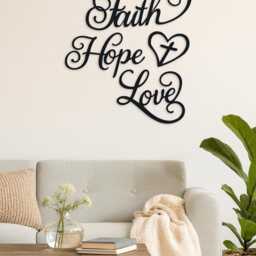 Faith Hope Love Wooden Wall Art - 4 Piece Inspirational Word Signs Rustic Farmhouse Black Letter Decor For Home, Bedroom, Living Room - thumbnail 2