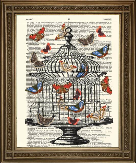 Butterflies Print Original Art, Printed On Vintage Dictionary Pages - image 1