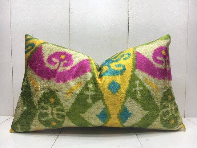Handwoven Silk Ikat Pillow Cover 12x20 - Decorative Accent - image 1