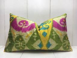 Handwoven Silk Ikat Pillow Cover 12x20 - Decorative Accent - thumbnail 1
