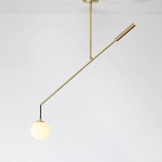 Modern Brass Counterbalance Pendant Lamp With Opal Glass Globe - image 1