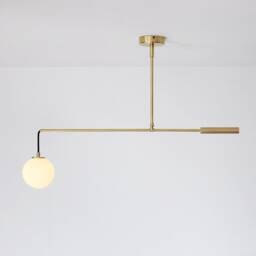 Modern Brass Counterbalance Pendant Lamp With Opal Glass Globe - thumbnail 2