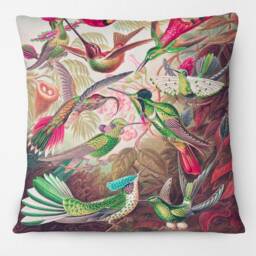 Tropical Hummingbirds Square Cushion, Vintage Art Cushion, Floral Throw Pillow - thumbnail 3