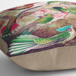 Tropical Hummingbirds Square Cushion, Vintage Art Cushion, Floral Throw Pillow - thumbnail 2