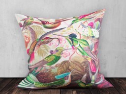 Tropical Hummingbirds Square Cushion, Vintage Art Cushion, Floral Throw Pillow - thumbnail 1