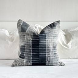 Handmade Hmong Hemp Pillow Cover Black & Grey Striped Vintage Textile - 20 - thumbnail 1