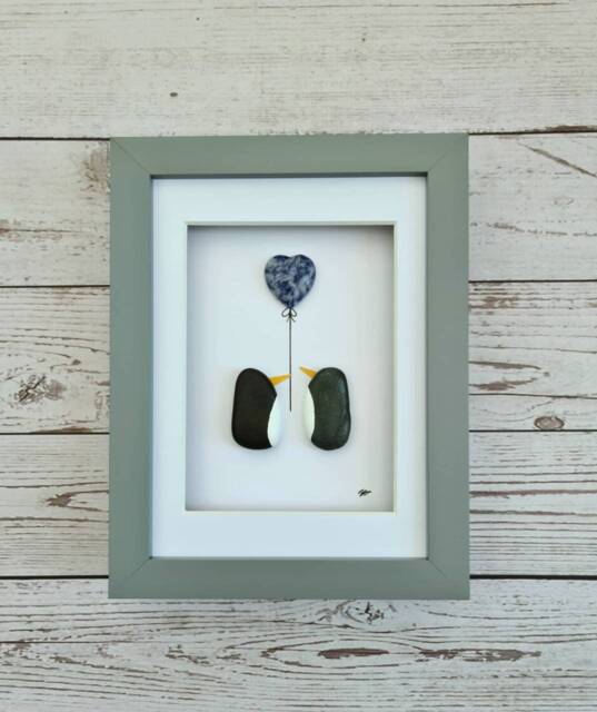 China 20Th Anniversary 9Th Pottery Wedding Gift For Husband & Wife Pebble Art Penguin Wall Hanging Nursery Decor - image 1