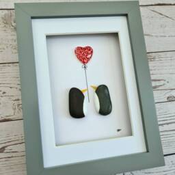China 20Th Anniversary 9Th Pottery Wedding Gift For Husband & Wife Pebble Art Penguin Wall Hanging Nursery Decor - thumbnail 2