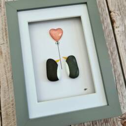 China 20Th Anniversary 9Th Pottery Wedding Gift For Husband & Wife Pebble Art Penguin Wall Hanging Nursery Decor - thumbnail 3