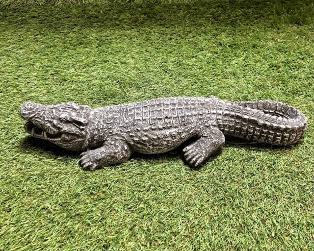 Concrete Crocodile Stone Ornament Sculpture Garden Lawn Pond Decoration Frost Protected - image 1