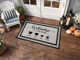 Welcome To Our Home Doormat - Family & Pet Mat Personalised Names Door Lover Gift Housewarming - thumbnail 1