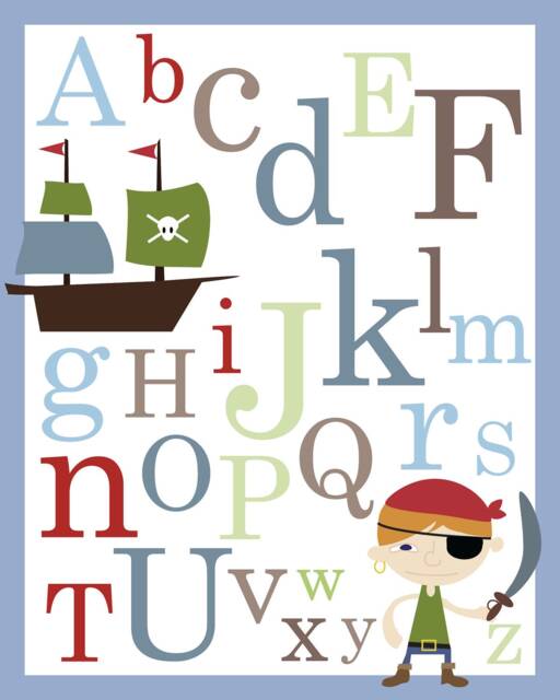 Abc Alphabet Framed Canvas 16x20 Print - Pirate