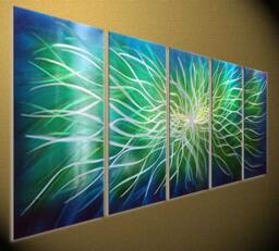 Abstract Metal Wall Art Sculpture, Contemporary Decor, Green Blue Artwork - thumbnail 1