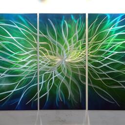 Abstract Metal Wall Art Sculpture, Contemporary Decor, Green Blue Artwork - thumbnail 2