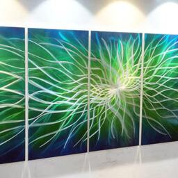 Abstract Metal Wall Art Sculpture, Contemporary Decor, Green Blue Artwork - thumbnail 3