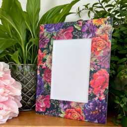 Pink, Orange & Purple Flower Black Background Decoupaged Photo Frame, Floral Shabby Chic Wooden Picture Pink Home - thumbnail 2
