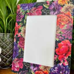 Pink, Orange & Purple Flower Black Background Decoupaged Photo Frame, Floral Shabby Chic Wooden Picture Pink Home - thumbnail 4