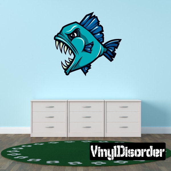 Piranha Mascot Wall Decal - Fabric Vinyl Removable & Reusable Mascotuscolor018Et