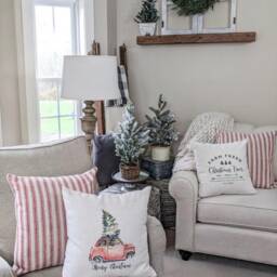 Merry Christmas Tree Pillow Cover Oatmeal Linen Farmhouse Decor - thumbnail 2