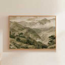 Green Mountain Poster, Misty Valley Print, Landscape Wall Art, Paper - thumbnail 1