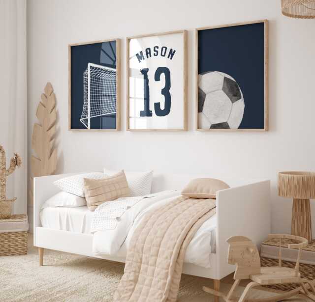 Personalized Football Wall Art Prints Boys' Nursery Decor, Set Of 3 - image 1