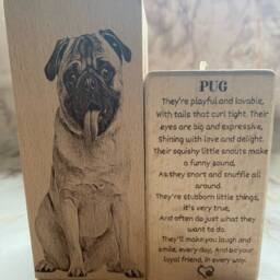 Engraved Wooden Pug Tealight Holder, Beech Wood Dog Lover Gift - thumbnail 3