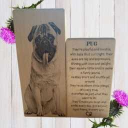 Engraved Wooden Pug Tealight Holder, Beech Wood Dog Lover Gift - thumbnail 4
