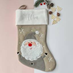 Luxury Personalised Christmas Stockings. Silver Stocking. Name Santa, Reindeer, Father Christmas, Snowman Stockings Sale - thumbnail 2