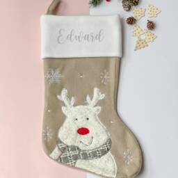 Luxury Personalised Christmas Stockings. Silver Stocking. Name Santa, Reindeer, Father Christmas, Snowman Stockings Sale - thumbnail 3