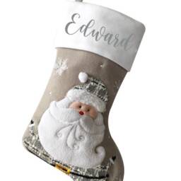 Luxury Personalised Christmas Stockings. Silver Stocking. Name Santa, Reindeer, Father Christmas, Snowman Stockings Sale - thumbnail 4