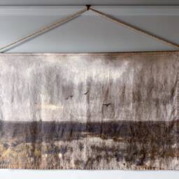 Handmade Linen Wall Hanging Vintage Marshes Landscape Art Print - thumbnail 3