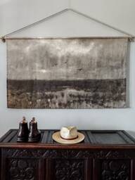 Handmade Linen Wall Hanging Vintage Marshes Landscape Art Print - thumbnail 1