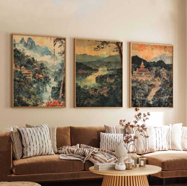 Set Of 3 Luang Prabang Posters, Laos Travel Prints, Wall Art Set, Decor, Poster - image 1