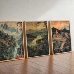 Set Of 3 Luang Prabang Posters, Laos Travel Prints, Wall Art Set, Decor, Poster - thumbnail 2