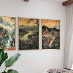 Set Of 3 Luang Prabang Posters, Laos Travel Prints, Wall Art Set, Decor, Poster - thumbnail 3
