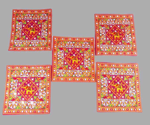 Designer Gujarati Work Decorative Pillow Cover, Cushion Covers - 16 X 16 Inches - Set Of 5 Pcs, Throw Pillow, Cotton Cover Set - image 1