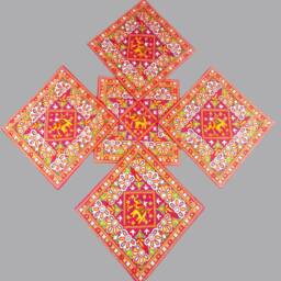 Designer Gujarati Work Decorative Pillow Cover, Cushion Covers - 16 X 16 Inches - Set Of 5 Pcs, Throw Pillow, Cotton Cover Set - thumbnail 3