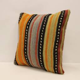 Vintage Throw Pillow Cover 18x18 in - 45x45 cm Turkish Kilim Pillow Minimalist Cushion Sofa Pillows 4K4Bf-649 - thumbnail 3