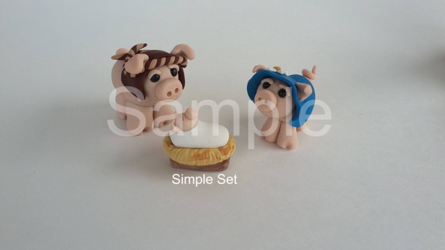 Pig Nativity Set Handmade Polymer Clay Manger Scene - Collectible Cr??che Christian Holiday Decor - image 1