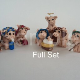 Pig Nativity Set Handmade Polymer Clay Manger Scene - Collectible Cr??che Christian Holiday Decor - thumbnail 3