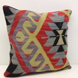 Anatolian Kilim Pillow Cover 18x18, Handmade Oriental Throw - thumbnail 1