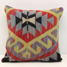 Anatolian Kilim Pillow Cover 18x18, Handmade Oriental Throw - thumbnail 2