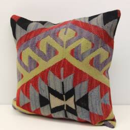 Anatolian Kilim Pillow Cover 18x18, Handmade Oriental Throw - thumbnail 3