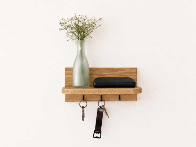 Rustic Wooden Key Holder Shelf - Entryway Organiser, Wall-Mounted Rack, Handmade Hallway Storage - image 1