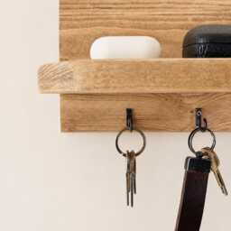 Rustic Wooden Key Holder Shelf - Entryway Organiser, Wall-Mounted Rack, Handmade Hallway Storage - thumbnail 2