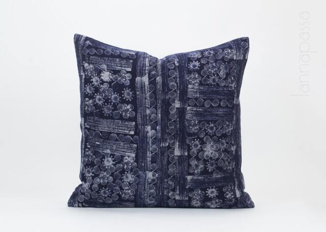 Handspun Indigo Pillow Cover Hmong Hill Tribe Batik Cushion - image 1
