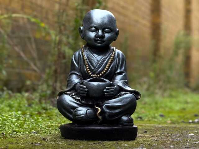 Unique Black Buddha With Bowl Statue Japanese Pot Sculpture Outdoor Zen Garden & Home Decoration Cement Lover Gift - image 1