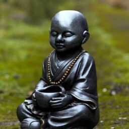 Unique Black Buddha With Bowl Statue Japanese Pot Sculpture Outdoor Zen Garden & Home Decoration Cement Lover Gift - thumbnail 2