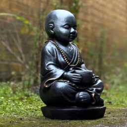 Unique Black Buddha With Bowl Statue Japanese Pot Sculpture Outdoor Zen Garden & Home Decoration Cement Lover Gift - thumbnail 3