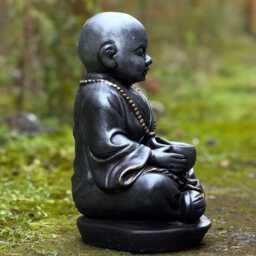 Unique Black Buddha With Bowl Statue Japanese Pot Sculpture Outdoor Zen Garden & Home Decoration Cement Lover Gift - thumbnail 4
